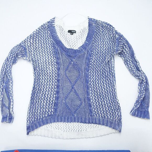 a.n.a. A New Approach Sweater Women's Large Blue Open-Knit Long Sleeve Pullover - Picture 1 of 6